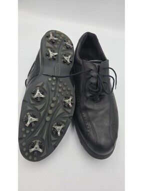 Ecco Men's Black Leather Golf Shoes Size 44 with Spiked Soles